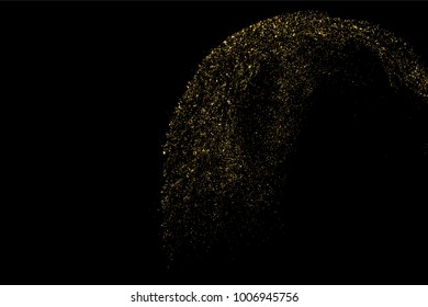 Gold glitter texture isolated on black. Amber particles color. Celebratory background. Golden explosion of confetti. Vector illustration,eps 10.