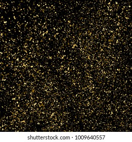 Gold glitter texture isolated on black square. Amber particles color. Celebratory background. Golden explosion of confetti. Vector illustration,eps 10.