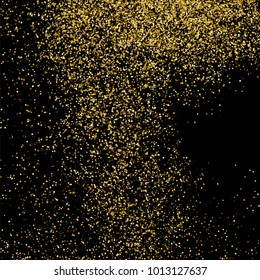 Gold glitter texture isolated on black. Amber particles color. Celebratory background. Golden explosion of confetti. Vector illustration,eps 10.