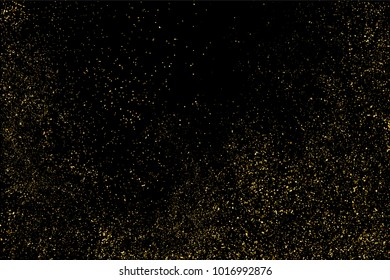 Gold glitter texture isolated on black. Amber particles color. Celebratory background. Golden explosion of confetti. Vector illustration,eps 10.