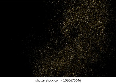 Gold glitter texture isolated on black. Amber particles color. Celebratory background. Golden explosion of confetti. Vector illustration,eps 10.