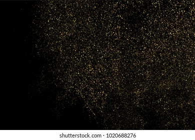 Gold glitter texture isolated on black. Amber particles color. Celebratory background. Golden explosion of confetti. Vector illustration,eps 10.