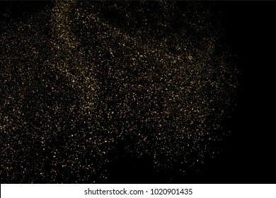 Gold glitter texture isolated on black. Amber particles color. Celebratory background. Golden explosion of confetti. Vector illustration,eps 10.