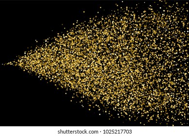Gold glitter texture isolated on black. Amber particles color. Celebratory background. Golden explosion of confetti.
