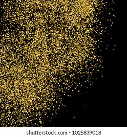 Gold glitter texture isolated on black. Amber particles color. Celebratory background. Golden explosion of confetti. Vector illustration,eps 10.