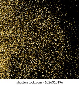 Gold glitter texture isolated on black. Amber particles color. Celebratory background. Golden explosion of confetti. Vector illustration,eps 10.