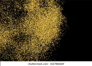 Gold glitter texture isolated on black. Amber particles color. Celebratory background. Golden explosion of confetti.