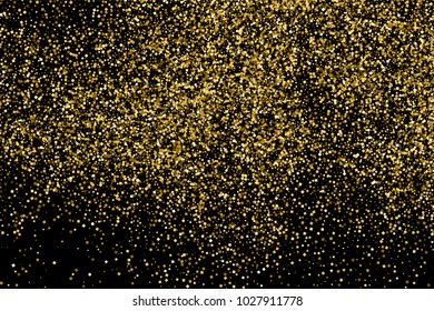 Gold glitter texture isolated on black. Amber particles color. Celebratory background. Golden explosion of confetti.