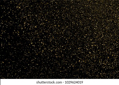 Gold glitter texture isolated on black. Amber particles color. Celebratory background. Golden explosion of confetti. Vector illustration,eps 10.