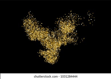 Gold glitter texture isolated on black. Amber particles color. Celebratory background. Golden explosion of confetti.