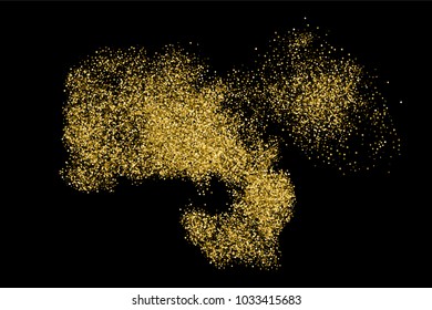 Gold glitter texture isolated on black. Amber particles color. Celebratory background. Golden explosion of confetti.