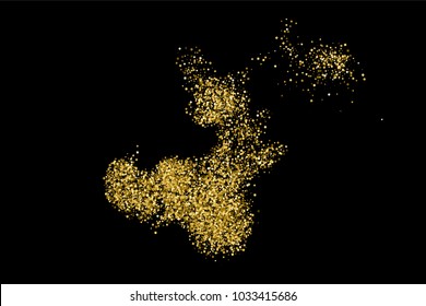 Gold glitter texture isolated on black. Amber particles color. Celebratory background. Golden explosion of confetti.