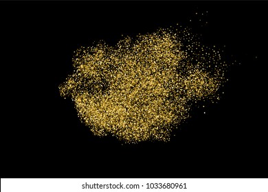 Gold glitter texture isolated on black. Amber particles color. Celebratory background. Golden explosion of confetti.