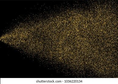 Gold glitter texture isolated on black. Amber particles color. Celebratory background. Golden explosion of confetti.