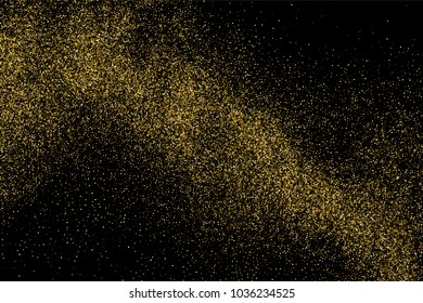 Gold glitter texture isolated on black. Amber particles color. Celebratory background. Golden explosion of confetti.