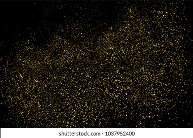 Gold glitter texture isolated on black. Amber particles color. Celebratory background. Golden explosion of confetti. Vector illustration,eps 10.