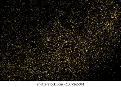 Gold glitter texture isolated on black. Amber particles color. Celebratory background. Golden explosion of confetti. Vector illustration,eps 10.