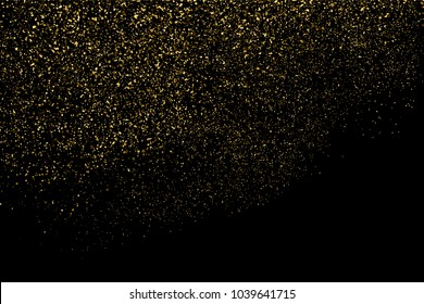 Gold glitter texture isolated on black. Amber particles color. Celebratory background. Golden explosion of confetti. Vector illustration,eps 10.