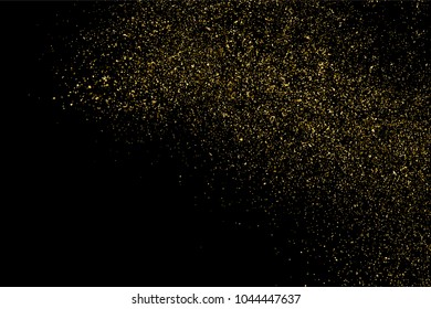 Gold glitter texture isolated on black. Amber particles color. Celebratory background. Golden explosion of confetti. Vector illustration,eps 10.