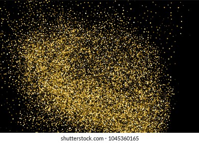 Gold glitter texture isolated on black. Amber particles color. Celebratory background. Golden explosion of confetti.