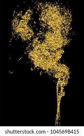 Gold glitter texture isolated on black. Amber particles color. Celebratory background. Golden explosion of confetti.