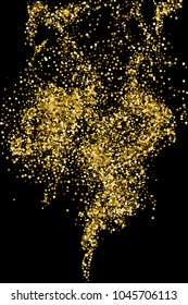 Gold glitter texture isolated on black. Amber particles color. Celebratory background. Golden explosion of confetti.