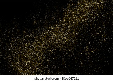 Gold glitter texture isolated on black. Amber particles color. Celebratory background. Golden explosion of confetti. Vector illustration,eps 10.
