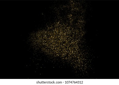 Gold glitter texture isolated on black. Amber particles color. Celebratory background. Golden explosion of confetti. Vector illustration,eps 10.