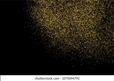 Gold glitter texture isolated on black. Amber particles color. Celebratory background. Golden explosion of confetti.