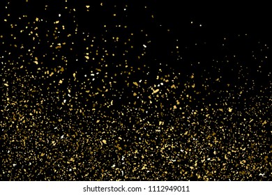 Gold glitter texture isolated on black. Amber particles color. Celebratory background. Golden explosion of confetti. Vector illustration,eps 10.