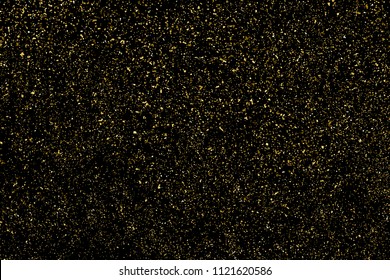 Gold glitter texture isolated on black. Amber particles color. Celebratory background. Golden explosion of confetti. Vector illustration,eps 10.