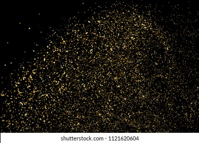 Gold glitter texture isolated on black. Amber particles color. Celebratory background. Golden explosion of confetti. Vector illustration,eps 10.