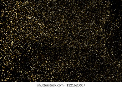 Gold glitter texture isolated on black. Amber particles color. Celebratory background. Golden explosion of confetti. Vector illustration,eps 10.