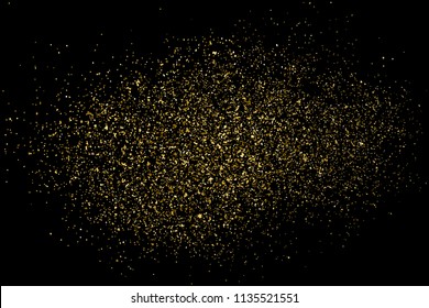 Gold glitter texture isolated on black. Amber particles color. Celebratory background. Golden explosion of confetti. Vector illustration,eps 10.
