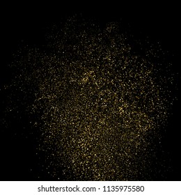 Gold glitter texture isolated on black square. Amber particles color. Celebratory background. Golden explosion of confetti. Vector illustration,eps 10.