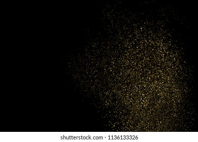 Gold glitter texture isolated on black. Amber particles color. Celebratory background. Golden explosion of confetti. Vector illustration,eps 10.