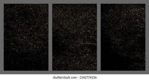 Gold glitter texture isolated on black. Amber particles color. Celebratory background. Golden explosion of confetti. Set vector illustration,eps 10.