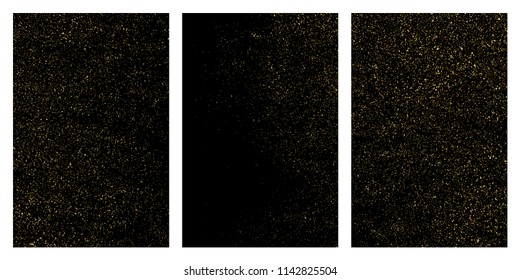 Gold glitter texture isolated on black. Amber particles color. Celebratory background. Golden explosion of confetti. Set vector illustration,eps 10.