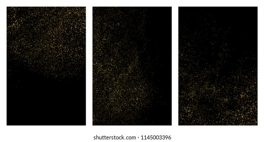 Gold glitter texture isolated on black. Amber particles color. Celebratory background. Golden explosion of confetti. Set vector illustration,eps 10.