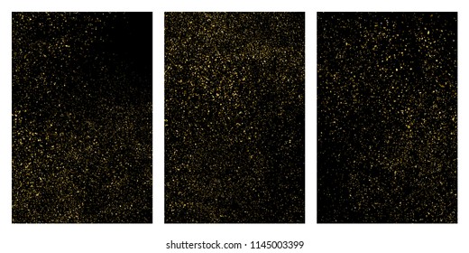 Gold glitter texture isolated on black. Amber particles color. Celebratory background. Golden explosion of confetti. Set vector illustration,eps 10.