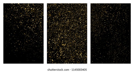 Gold glitter texture isolated on black. Amber particles color. Celebratory background. Golden explosion of confetti. Set vector illustration,eps 10.