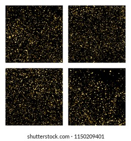 Gold glitter texture isolated on black square. Amber particles color. Celebratory background. Golden explosion of confetti. Set vector illustration,eps 10.