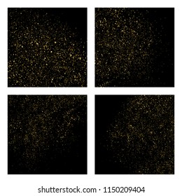 Gold glitter texture isolated on black square. Amber particles color. Celebratory background. Golden explosion of confetti. Set vector illustration,eps 10.