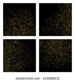 Gold glitter texture isolated on black square. Amber particles color. Celebratory background. Golden explosion of confetti. Set vector illustration,eps 10.