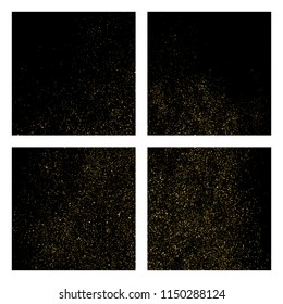 Gold glitter texture isolated on black square. Amber particles color. Celebratory background. Golden explosion of confetti. Set vector illustration,eps 10.