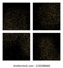 Gold glitter texture isolated on black square. Amber particles color. Celebratory background. Golden explosion of confetti. Set vector illustration,eps 10.
