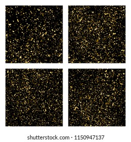 Gold glitter texture isolated on black square. Amber particles color. Celebratory background. Golden explosion of confetti. Set vector illustration,eps 10.