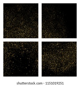 Gold glitter texture isolated on black square. Amber particles color. Celebratory background. Golden explosion of confetti. Set vector illustration,eps 10.