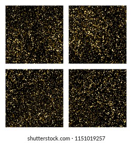 Gold glitter texture isolated on black square. Amber particles color. Celebratory background. Golden explosion of confetti. Set vector illustration,eps 10.