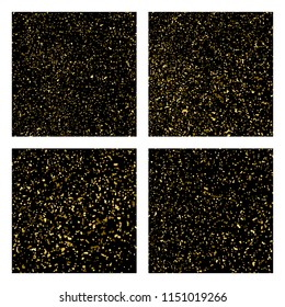 Gold glitter texture isolated on black square. Amber particles color. Celebratory background. Golden explosion of confetti. Set vector illustration,eps 10.